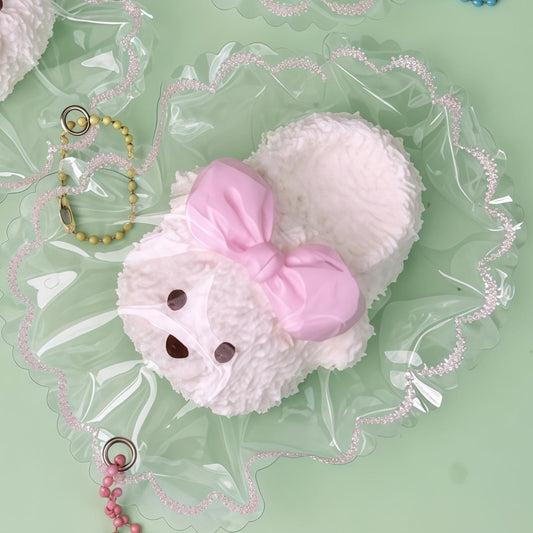 完全手作り リボン付き子犬型スリッパ ぷにぷに | 食品グレードの環境対応シリコン製、ストレス解消癒し系おもちゃ。上品なギフト向け（ご注文時にリボンカラー備考）。